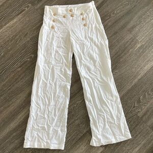 White pants with gold Button-Front detailing Wide-Leg Pants